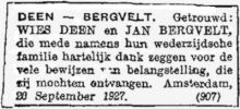 1927 Huwelijk Johannes Albertus Willem Bergvelt en Wichertje Deen  
